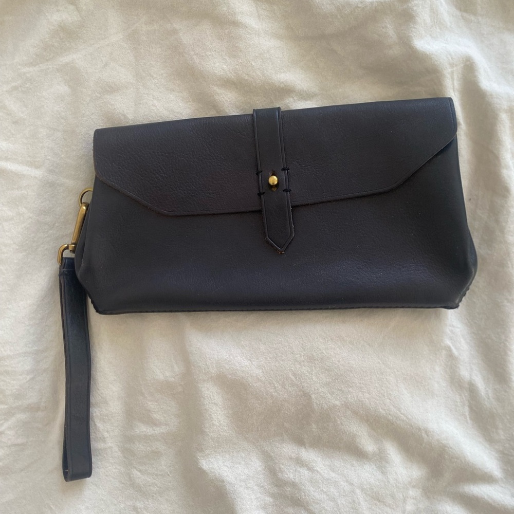 Vintage‎ 1937 Accessories Black Leather Clutch Wristlet - Picture 2 of 8